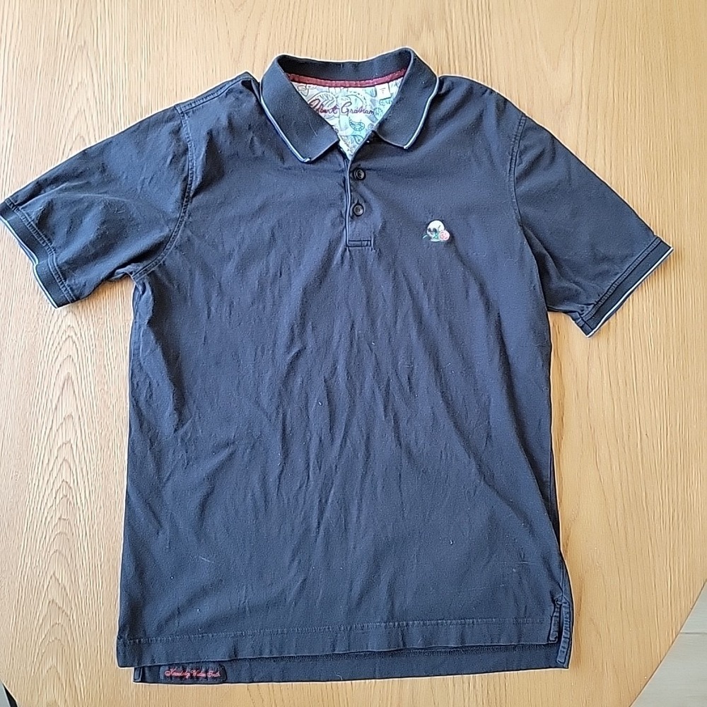 Robert Graham Polo Shirt Mens Large Black Skull Rose Preppy Classic Fit